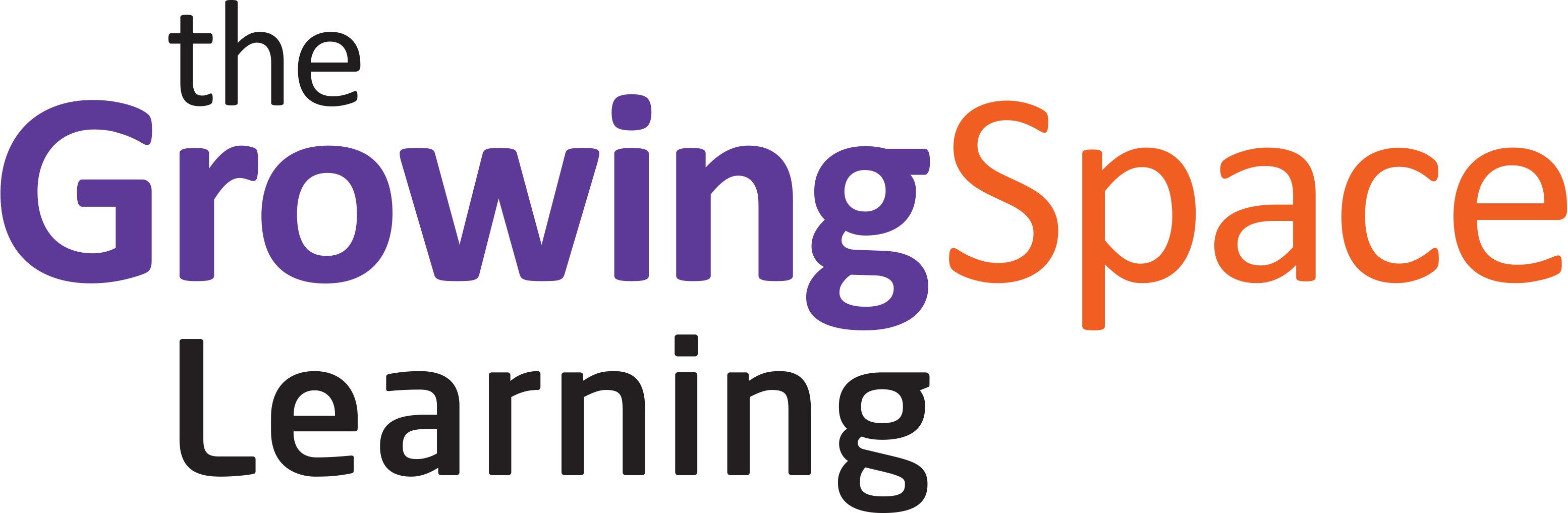Image of Growing Space Learning logo. It contains 4 images that form a square in purple and orange. They are an image of two people shaking hands, a figure in a wheelchair, a figure of a person’s head with an outline of the brain and an image of a light bulb. Next to the images is the words “The Growing Space Learning.